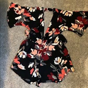 Olivaceous low cut floral romper